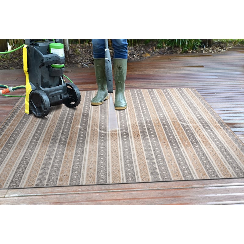 World Rug Gallery Contemporary Geometric Stripe Indoor/Outdoor Area Rug