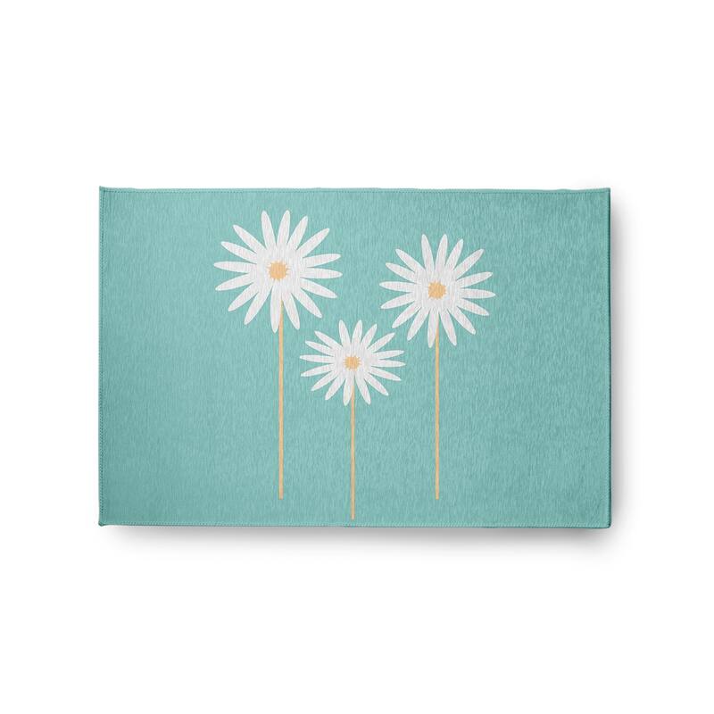 Floral Print Spring Chenille Indoor/Outdoor Rug - Light Blue - 2' x 3'
