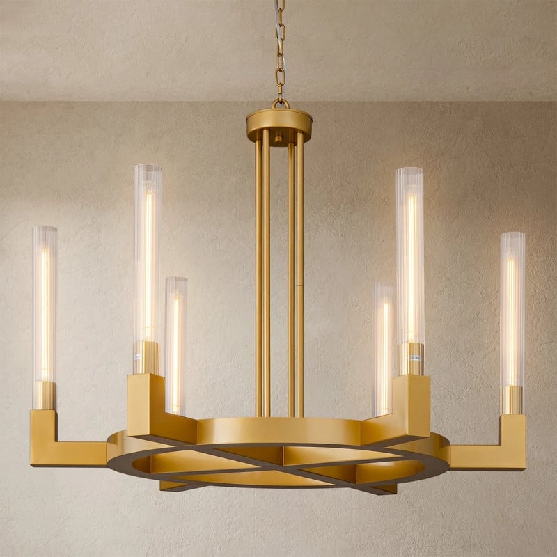 KAYLA 35 in. 6 - Light Wagon Wheel Chandelier - 35in - Gold