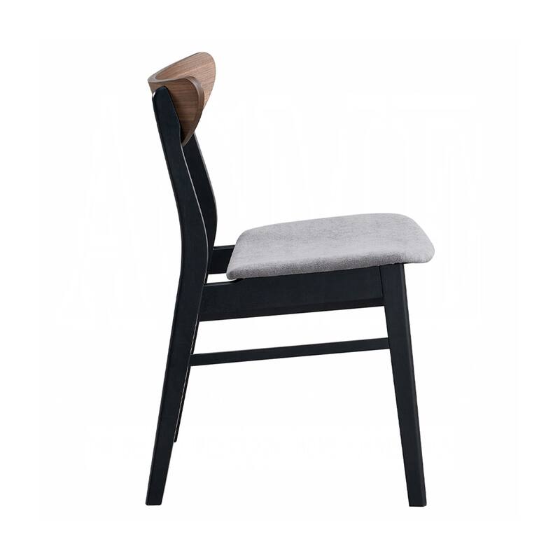 Set of 2 Linen Upholstered Dining Chairs with Curved Back in Gray and Walnut