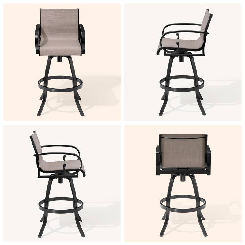 Outdoor Aluminum Swivel Barstool (Set of 2) Sunbrella Textilene Sling for Patio Deck - See Picture