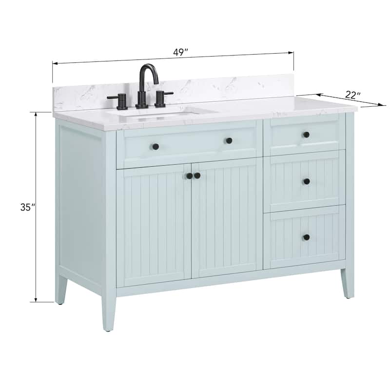 Layla Bathroom Vanity in Ice Blue with Cala White Engineered Stone Top