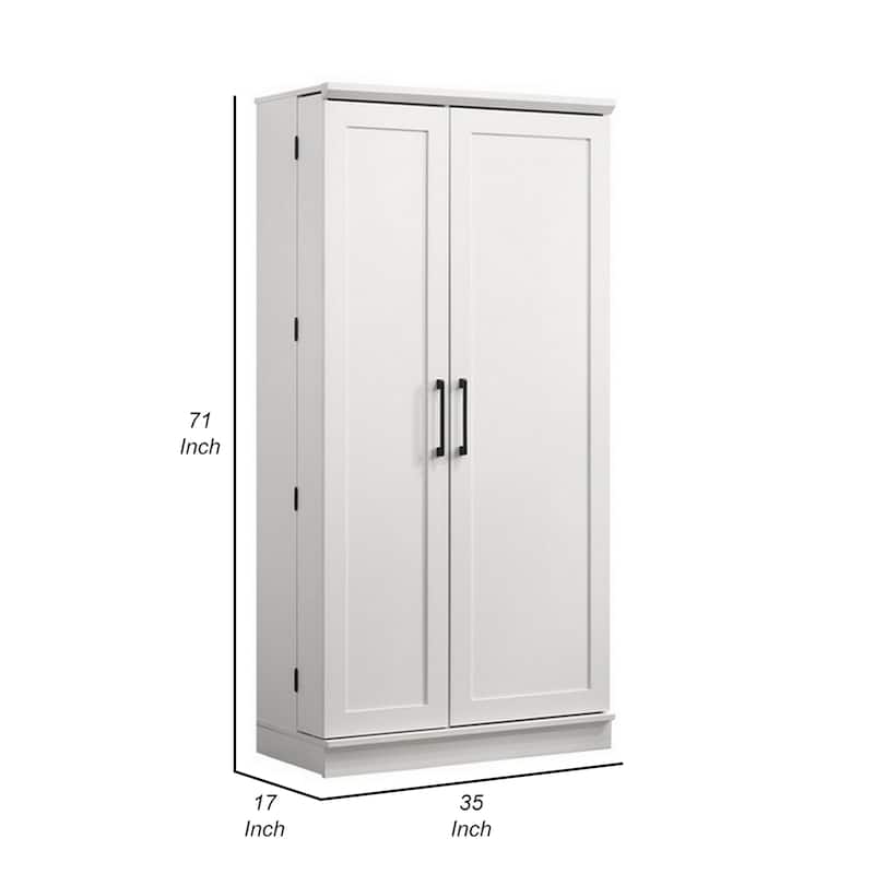 Coe 71 Inch Storage Cabinet Wardrobe with Swing Out Door, White Solid Wood