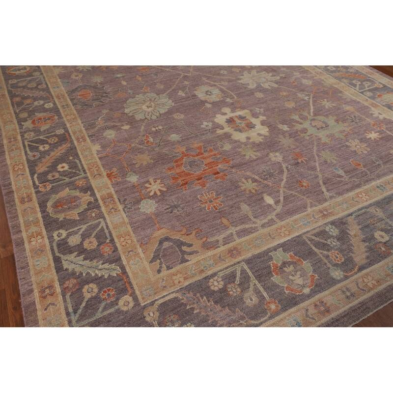 Floral Vegetable Dye Oushak Turkish Rug Hand-Knotted Brown Wool Carpet - 8'9"x 11'9"