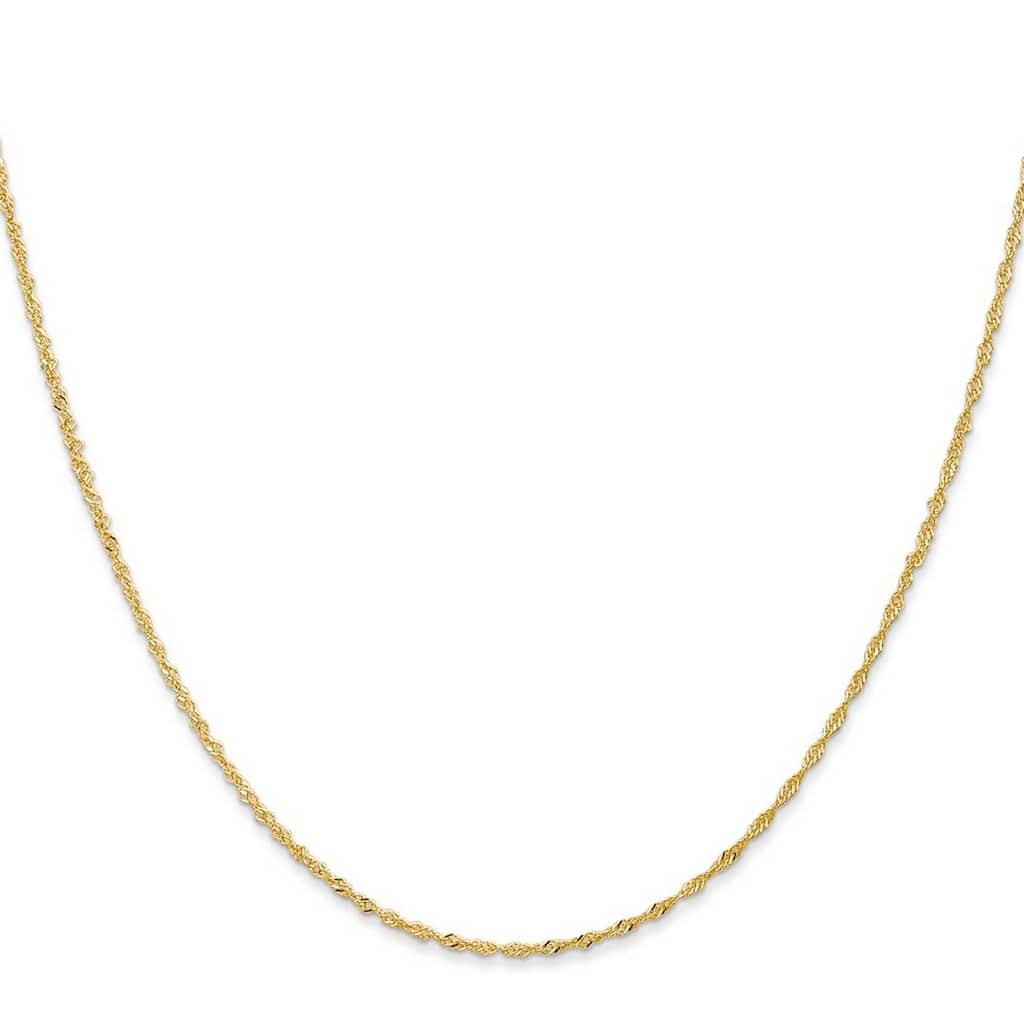 Curata Italian 14k Yellow Gold 1mm Light D/C Singapore Chain Necklace (Lobster) Options: 16 18 20 24