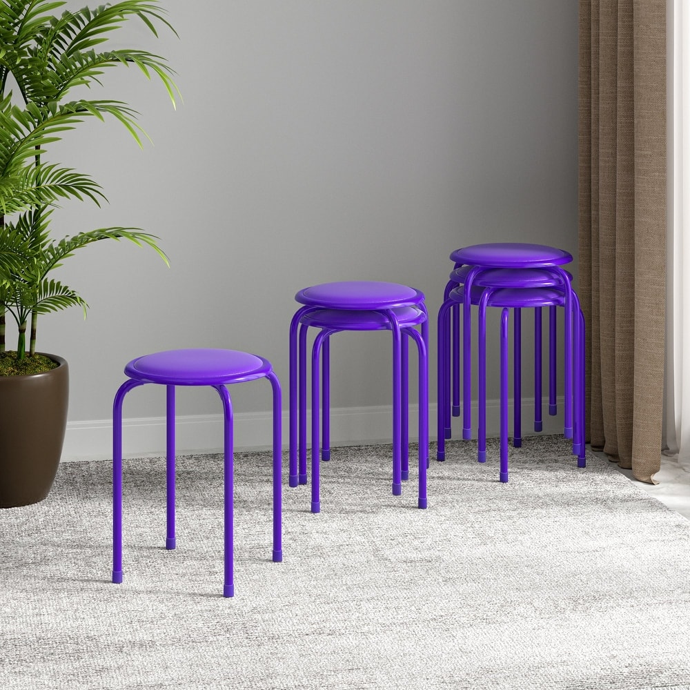 Javlergo Set of 6 Stackable Backless Stools PVC Padded Round Seats with Metal Frame Indoor Outdoor Use for Kitchen Livingroom