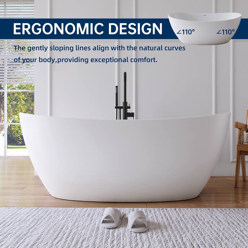 MEDUNJESS 65'' Freestanding Bathtub Solid Surface Soaking Tub