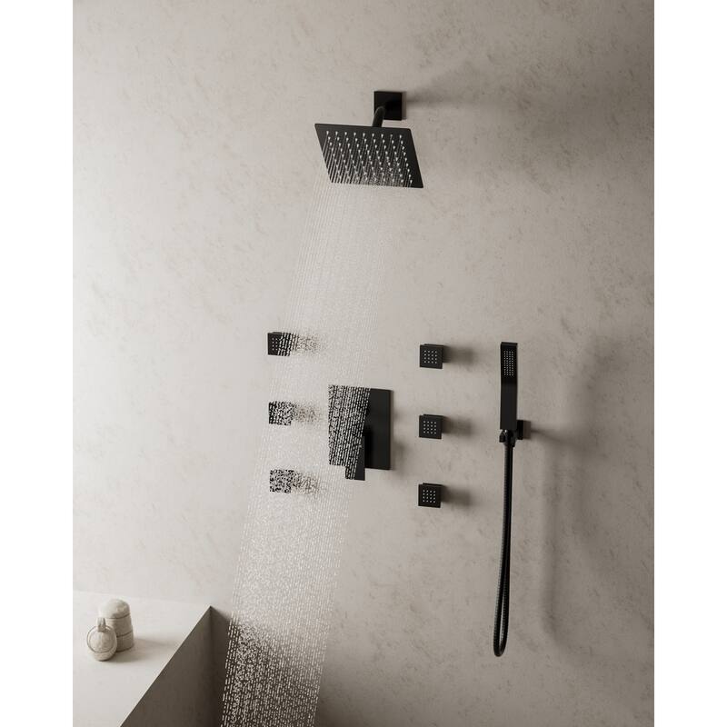 10" High-Pressure Balanced Rainfall Shower System with Handheld Spray & 6 Body Jets