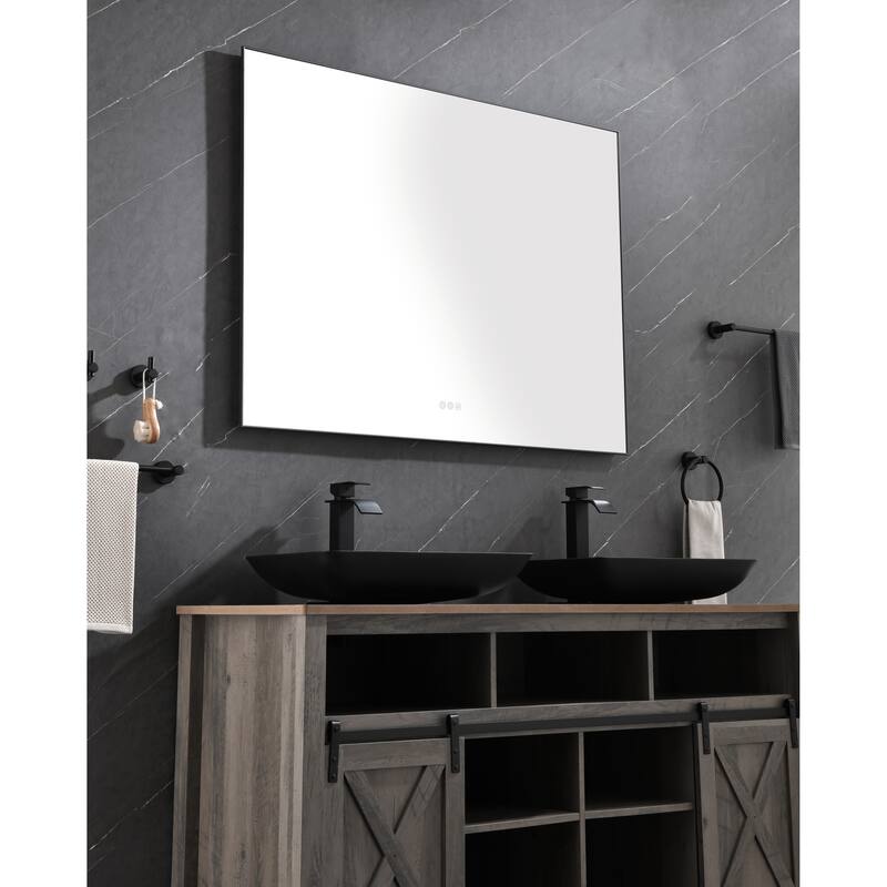 48 x 36 Inch LED Mirror Bathroom Vanity Mirror with Back Light, Wall Mount Anti-Fog Memory Large Adjustable Vanity Mirror - Black