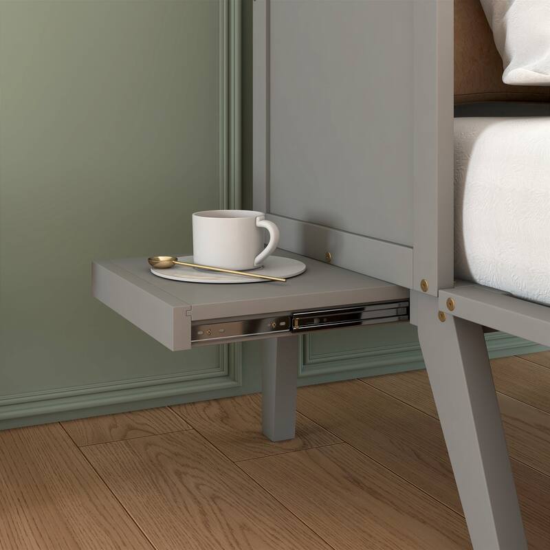 Queen Size Murphy Bed with USB Port and Removable Shelves on Each Side, Solid Pine Murphy Cabinet Bed for Home Office