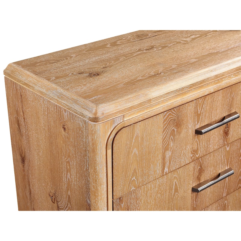 1pc Natural Wood Finish Three Drawer Nightstand Wooden Bedroom Furniture