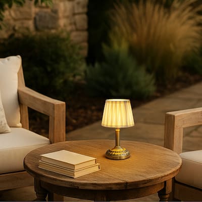 ALOADECOR Glam Cordless Brass Table Lamp Touch Control with 3 Way Classic Elegant Dimmable LED Nightstand Lamp with Fabric Shade