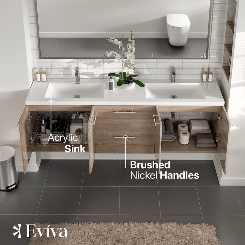 Eviva Axis 72" White Oak DS Bath Vanity with Acrylic Top