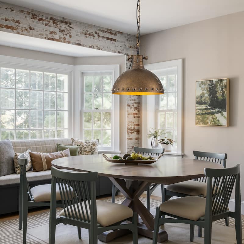 1-Light Antique Gold Chandelier 11.8in. Metal Dome Pendant Light - Antiqued Gold - 11.8''W