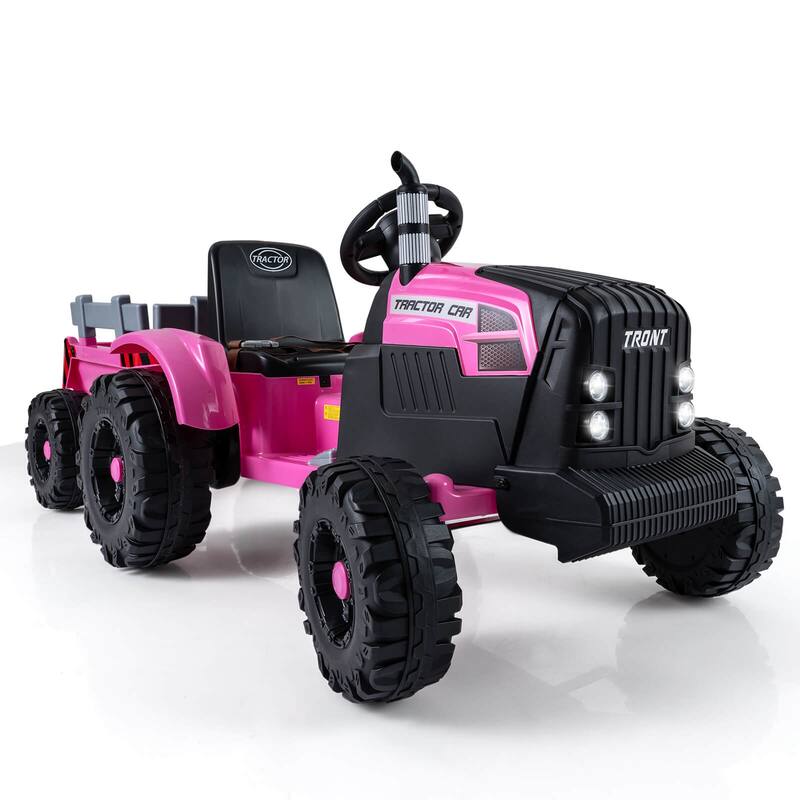 Costway 24V Ride On Tractor for Kids with Detachable Trailer Remote - See Details - Pink