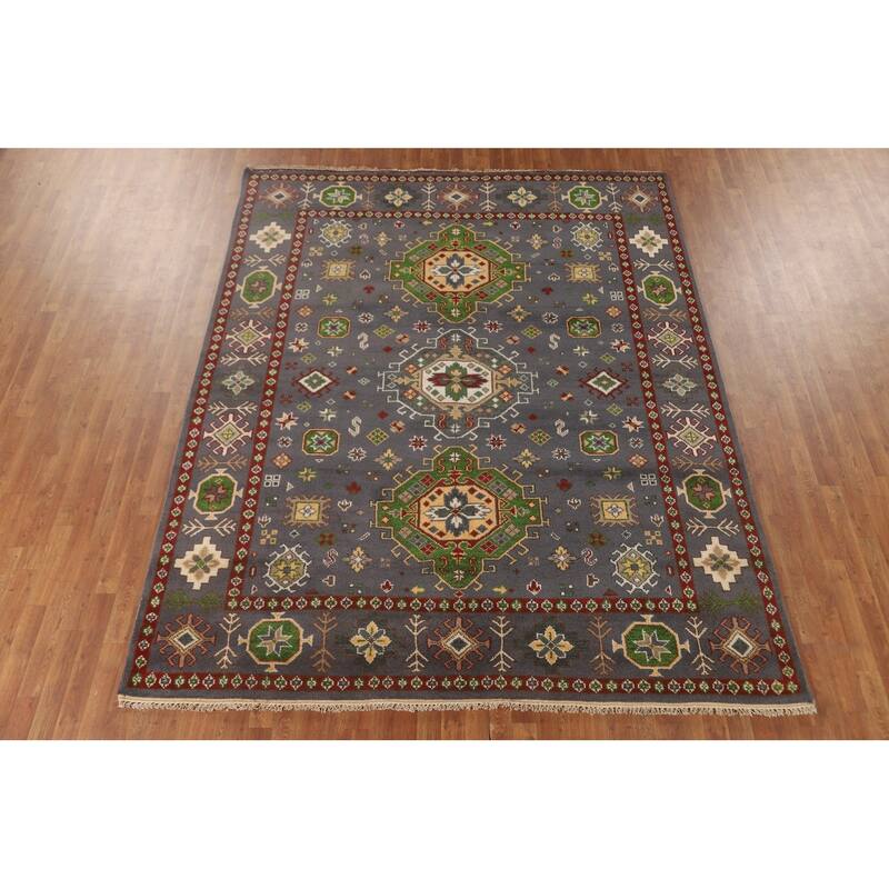 Traditional Kazak Area Rug Hand-Knotted Oriental Wool Carpet - 8'0" x 9'11"