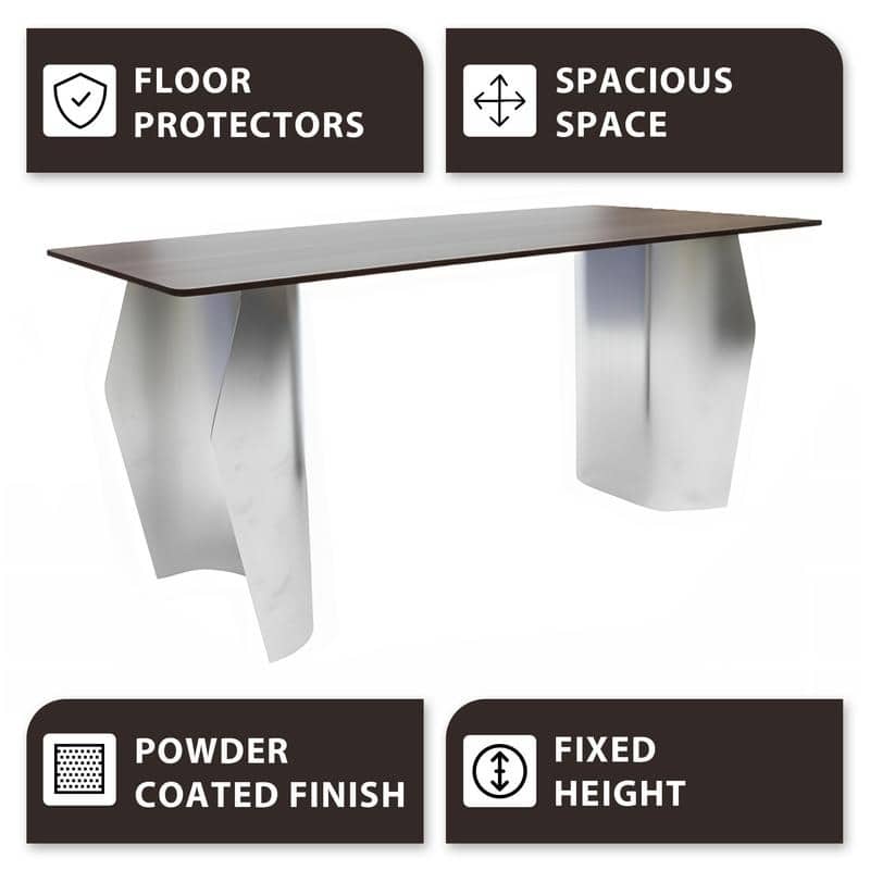 Zelan Mid-Century Modern Sintered Stone Dining Table - Rectangular Kitchen Table with Semi-Circular Steel Legs