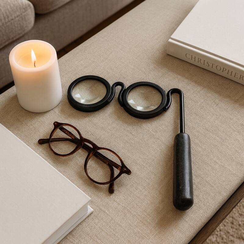 Eyeglass Magnifying Glass with Marble Handle Sculpture - 9"