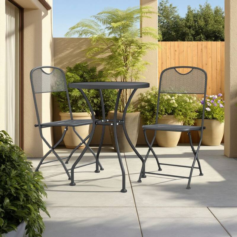 3pc Outdoor Bisto Breakfast Table and 2 Chair Set, Gray Metal