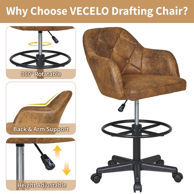 VECELO Swivel Wingback Tilting Task Chair with Tufted Naihead Trim Home Office Chairs Drafting Chairs(Set of 2)