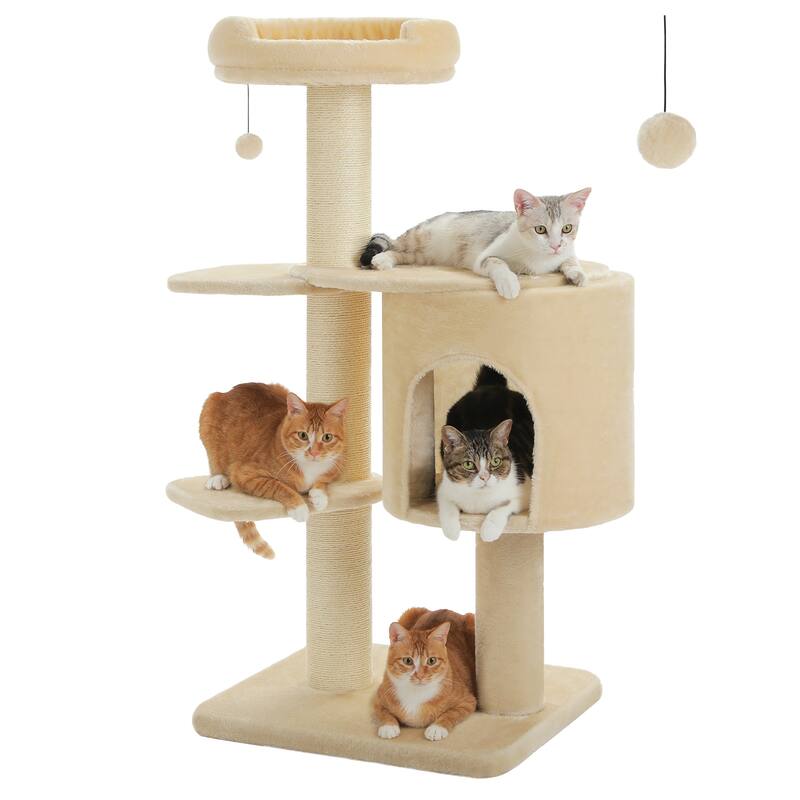 50" Large Cat Tree with 2 Tier Skirting Boards - Beige