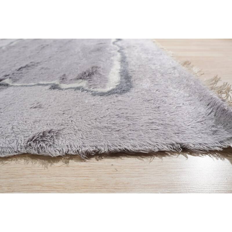 Purple Hand-Knotted Wool Art Deco Rug, 8' x 10', soft elegant area accent - L