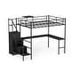 preview thumbnail 3 of 18, Full Size Metal Loft Bed with L-Shaped Desk, RGB LED Lighting, USB Charging Station, Wardrobe Cabinet, Drawers, Ladder