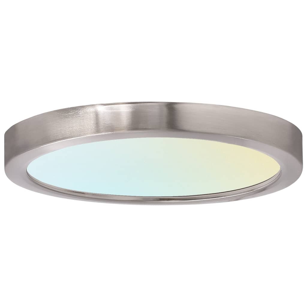 Luxrite 7" LED Flush Mount 15W 3 Color Selectable 900 Lumens Dimmable Round Damp Rated Brushed Nickel Trim