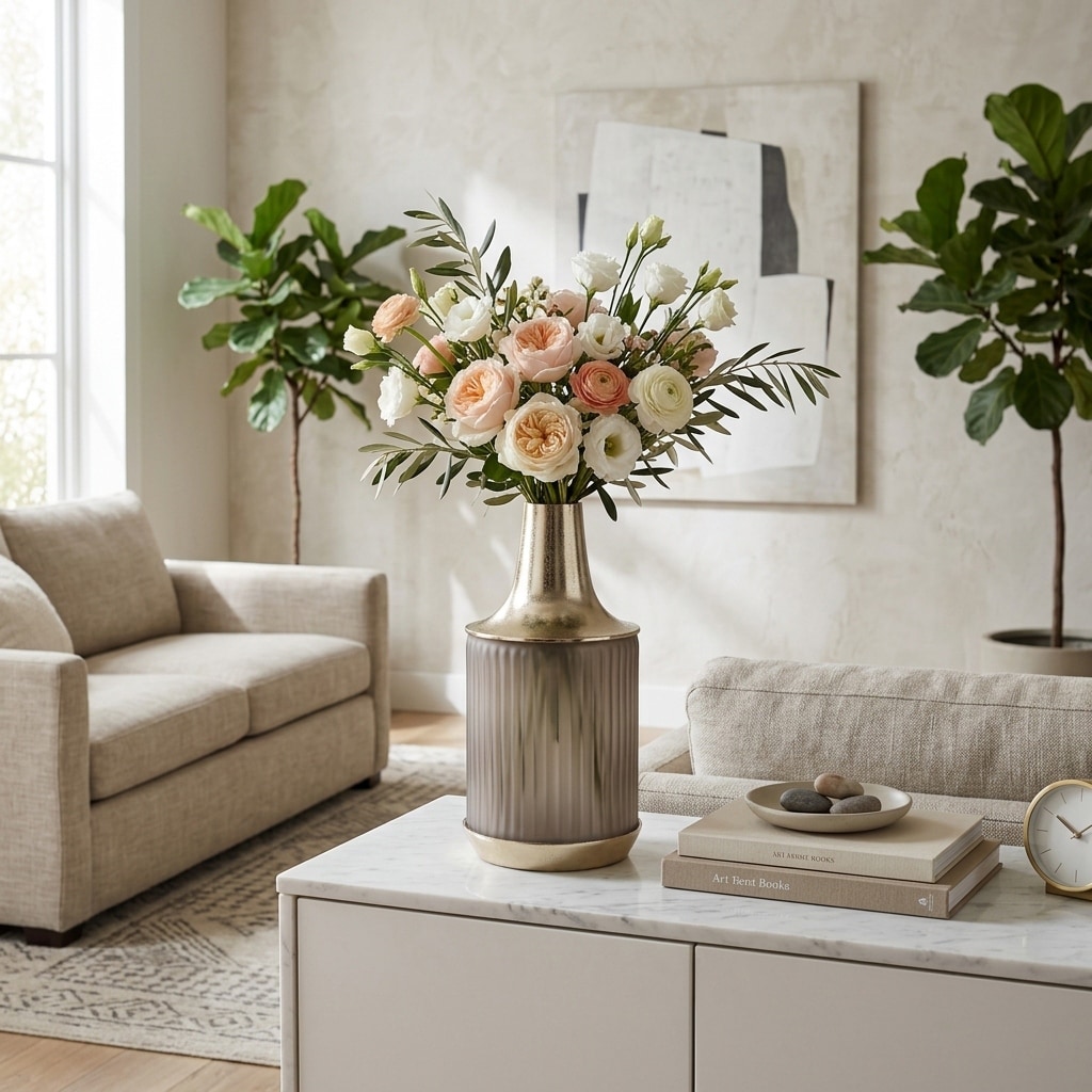 Decorative Metallic Accent Glass Table Vase for Home Decor