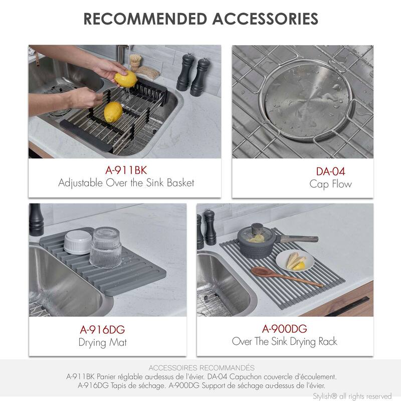 STYLISH 32.25 inch Low Divider Double Bowl Undermount and Drop-in Kitchen Sink - 32.25" x 18.9" x 9"