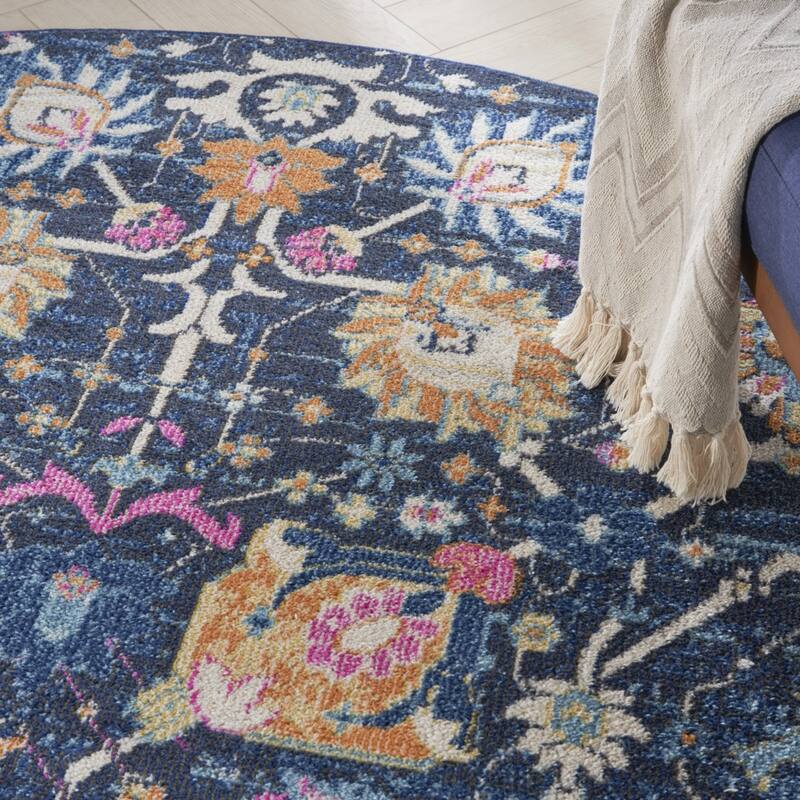 Roha Power Loomed Geometric Floral Area Rug By HomeRoots - 8' Round