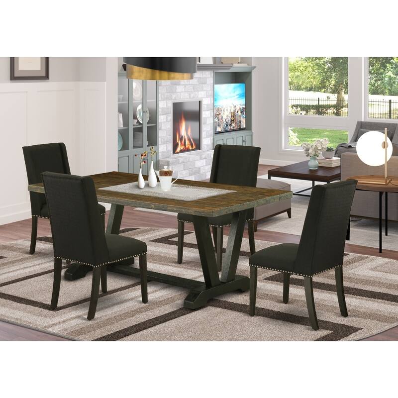 Modern 5-Piece Dining Set - Rectangular Table & 4 Upholstered Chairs - 72