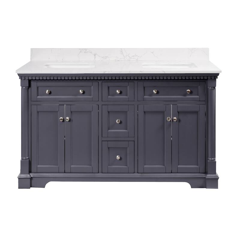KitchenBathCollection Sydney 60" Double Bathroom Vanity with Engineered Marble Top