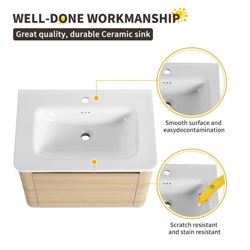 Beingnext 24''/28''/36''/40''/60''/68'' Floating Bathroom Vanity with Sink, Wall Mounted Bathroom Vanity with Soft Close Door