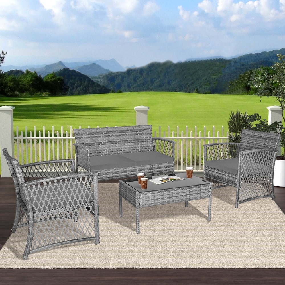 Madison Outdoor 4-Piece Rattan Patio Furniture Chat Set