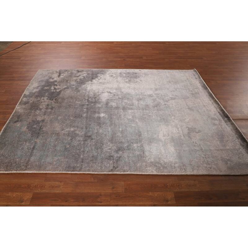 Abstract Modern Area Rug Hand-Knotted Grey Wool Carpet - 5'3"x 7'6"