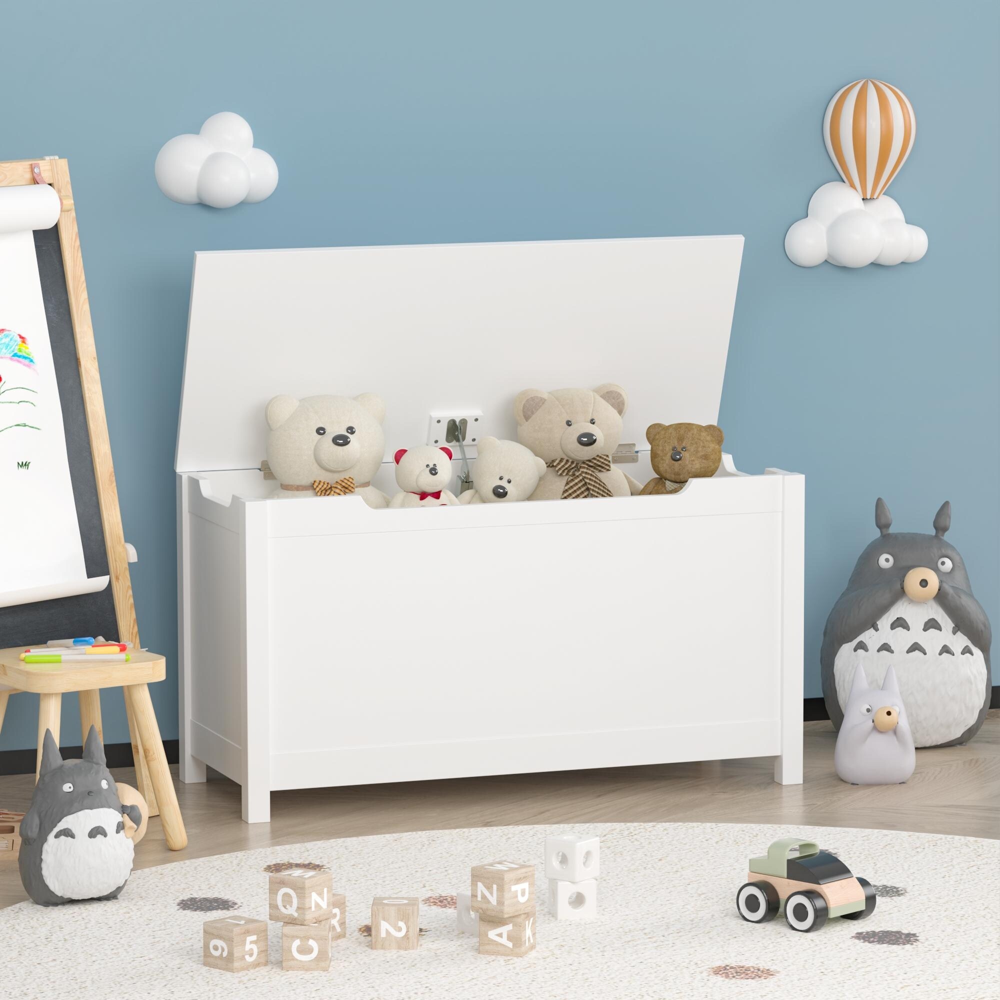 Kids Wooden Toy Box Storage with Safety Hinged Lid for Ages 3 Gray