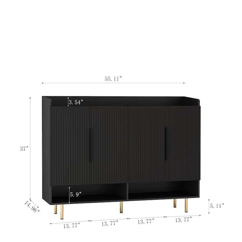 Modern 4-Door Shoe Cabinet, Large Entryway Storage Organizer with Adjustable Shelves in Black