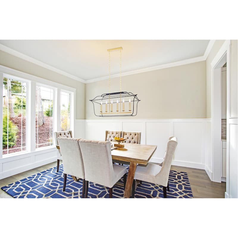 Tudor 6 Light 36in Satin Gold & Black Chandelier - Satin Gold