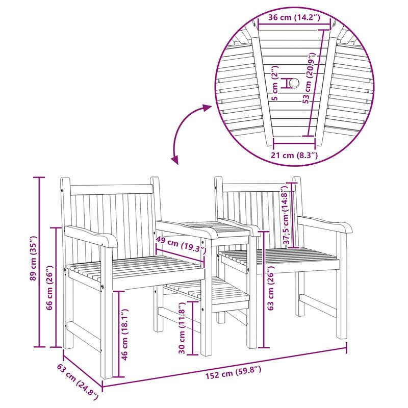 vidaXL Outdoor Chairs Brown 152 x 63 x 89 cm Solid teak wood - 59.8 x 24.8 x 35.0 in