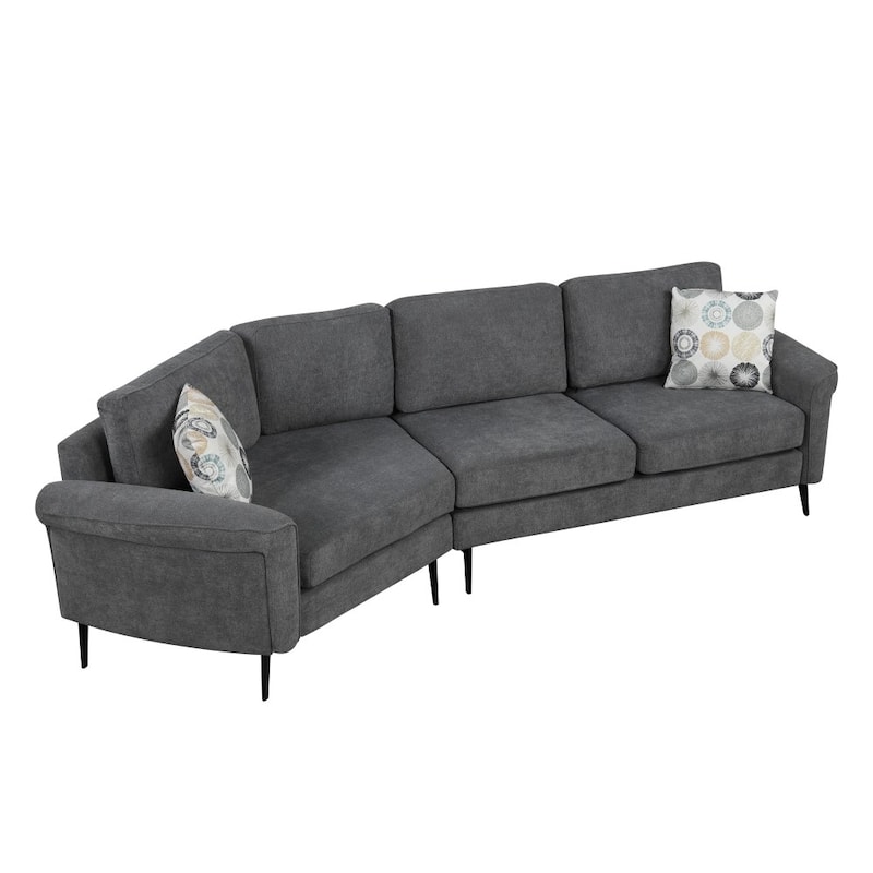 111" Modern Upholstered 3-seater Curved Sofa Couch with 2 Printed Pillows for Living Room