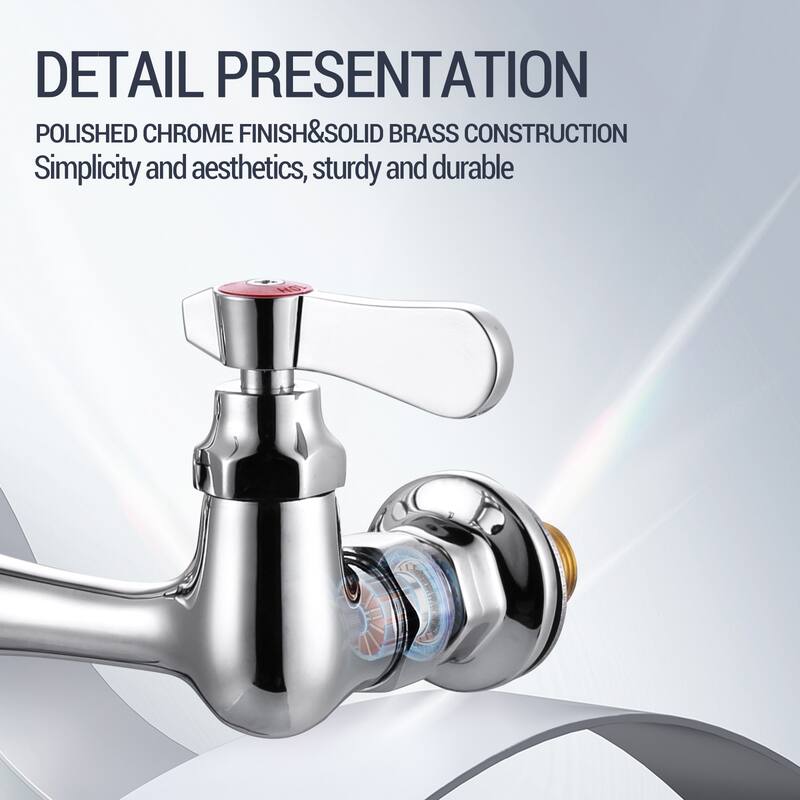 WOWOW Double Handle Wall Mount Standard Kitchen Faucet with 8 in. Swivel Spout