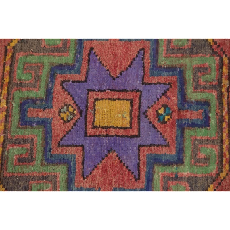 Hand Knotted Oriental 100% Wool Carpet Traditional Geometric Coral Ardebil Runner Rug - 9' 6'' X 2' 2''