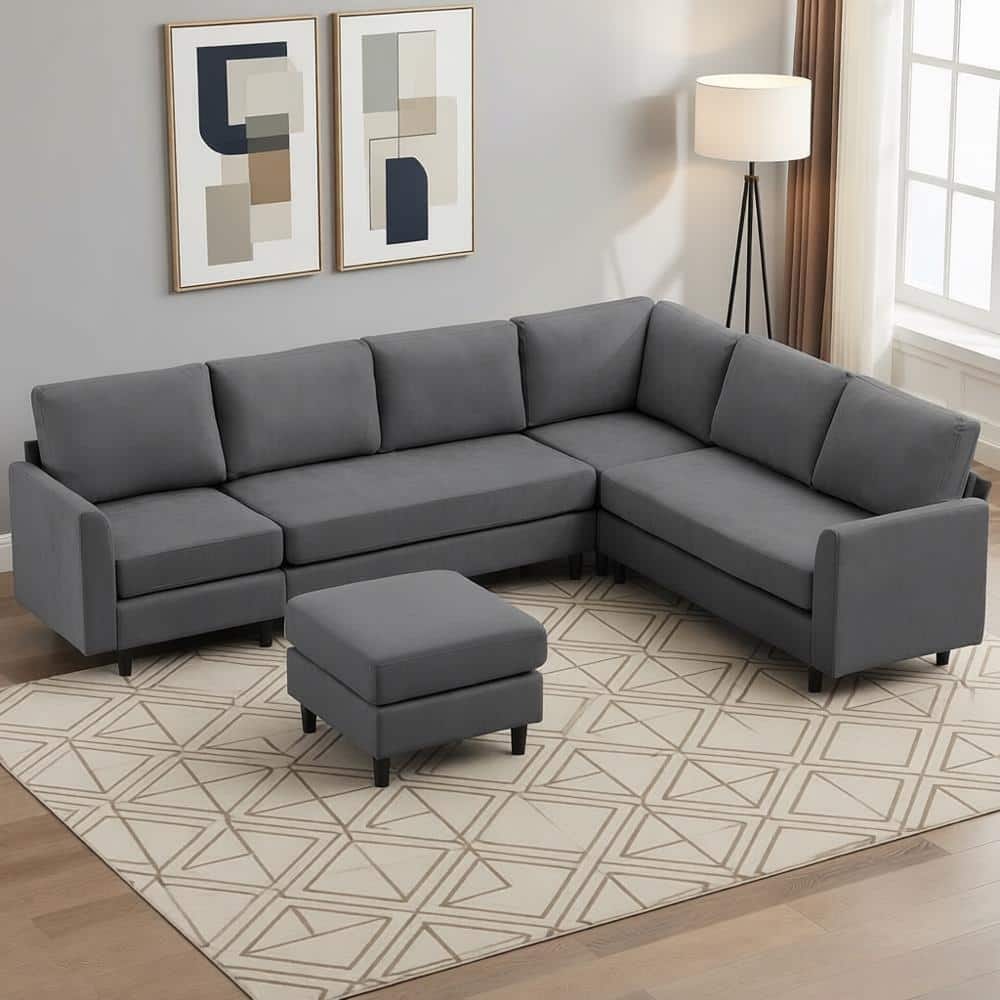 Modern U-Shaped Sectional Sofa with Reversible Chaise and Ottoman