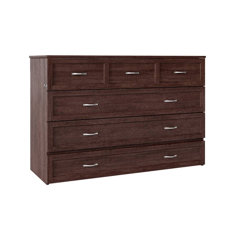 Murphy Bed Chest with Charging Station - Space Saving Queen Bed - Burnt Amber Finish