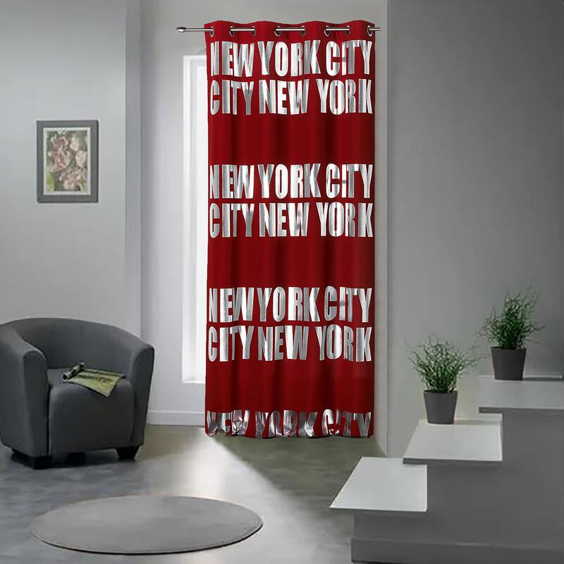 New York City Themed Blackout Extra Wide Curtain Panel 102x55 Inch - 1 Panel - Red