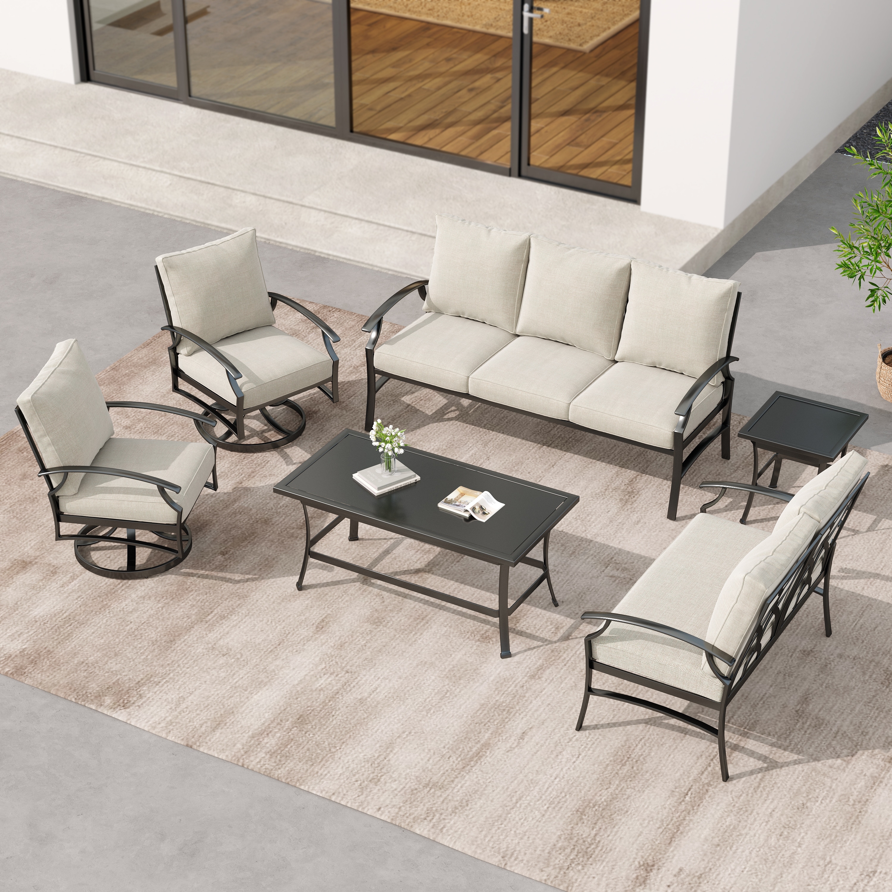 6-Piece Patio Sofa/ Loveseat/ Swivel Chair Seating Group with Cushions