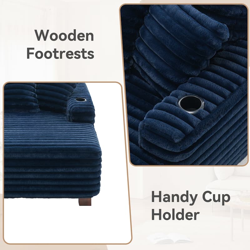 Indoor Oversized Plush Chaise Lounge with Pillows and Cup Holder