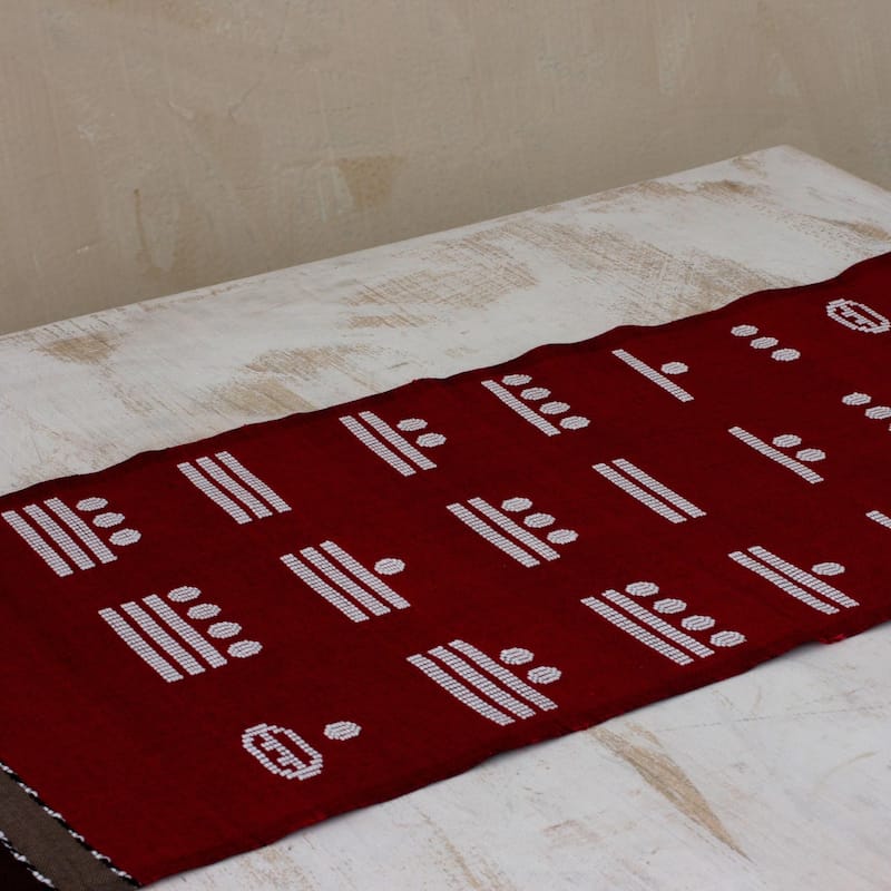 Novica Handmade Red Maya Math Cotton Table Runner