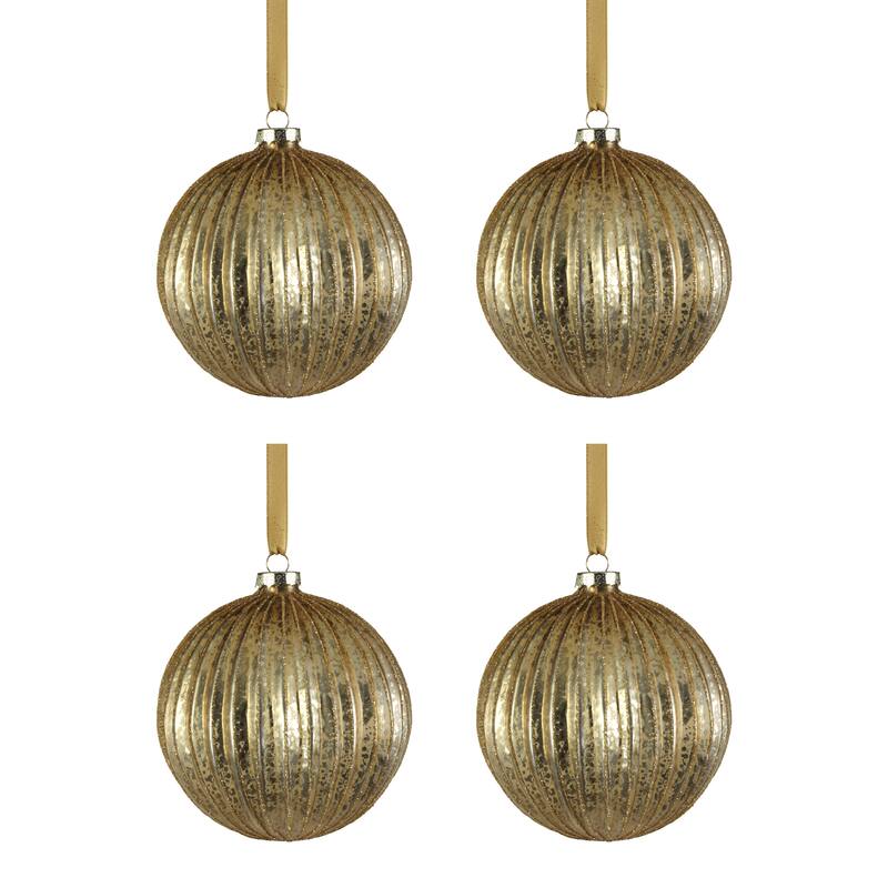 4.75" Matt Ribbed Holiday Ball Ornaments, Set of 4